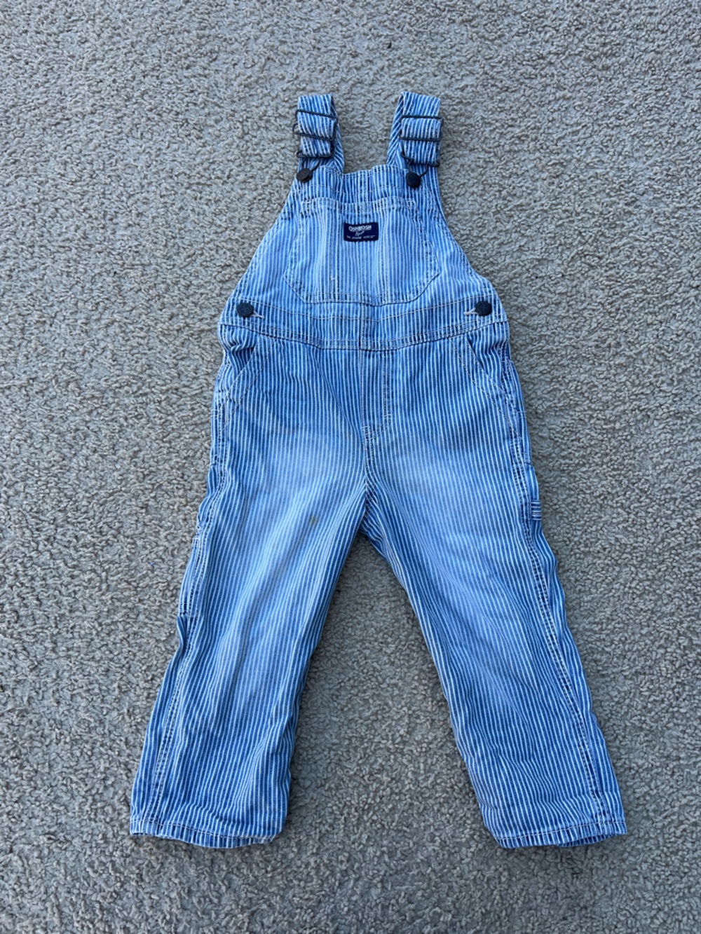 3T Osh Kosh B'Gosh Boys Overalls Train Conductor Railroad Striped Blue Vestbak